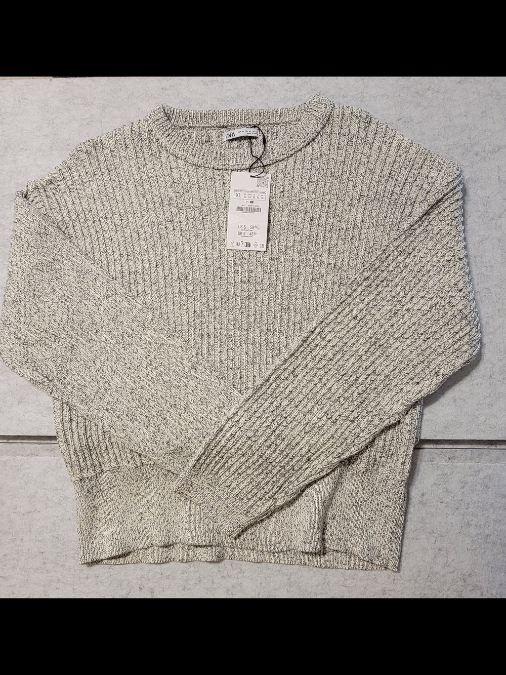 NWT Zara XL Black White Marled Chunky Ribbed Knit 100% Cotton Sweater - Picture 6 of 16